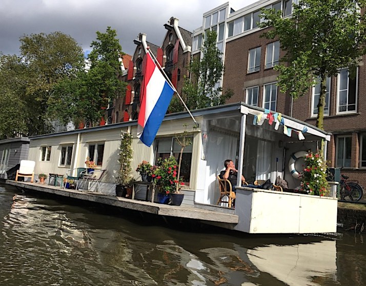 Houseboat with flag